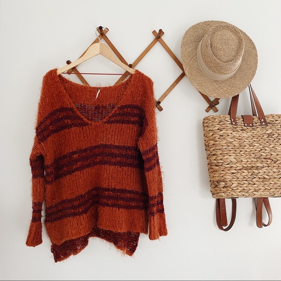Free People Sweaters - Free People Orange and Maroon Striped Sweater